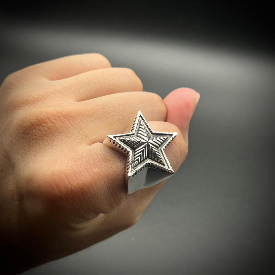 シルバー925 スター リング 星 五芒星 19号 21号 23号 メンズ レディース兼用 重厚感 幾何学模様 アンティーク調 個性派 インディアンジュエリー風 シルバー |  | 07