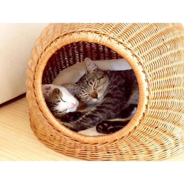 マット付き 籐かごバスケットの猫ちぐら（ハウス）つぐらハウス かごの