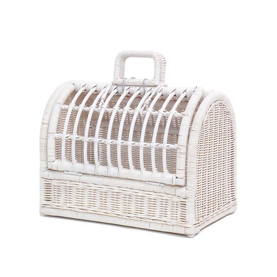 型番1011WH 籐ペットキャリー ホワイト色 ボストンキャリー型 白いかご