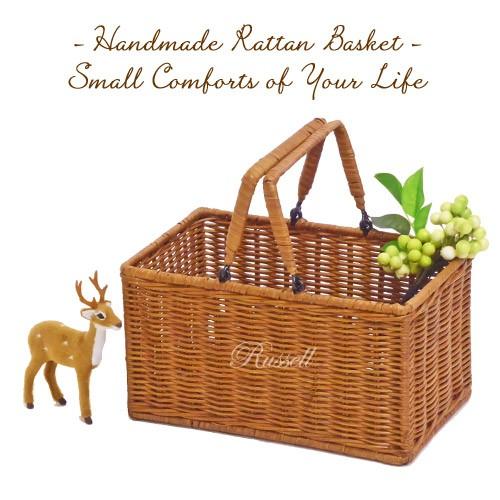 籐 かご バスケット 品質良 ハンドル付き カゴ ラタンバスケット 整理