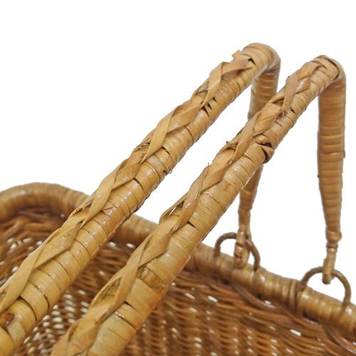 ハンドルが倒せる 籐かご バスケット ラタン ピクニックバスケット 2本