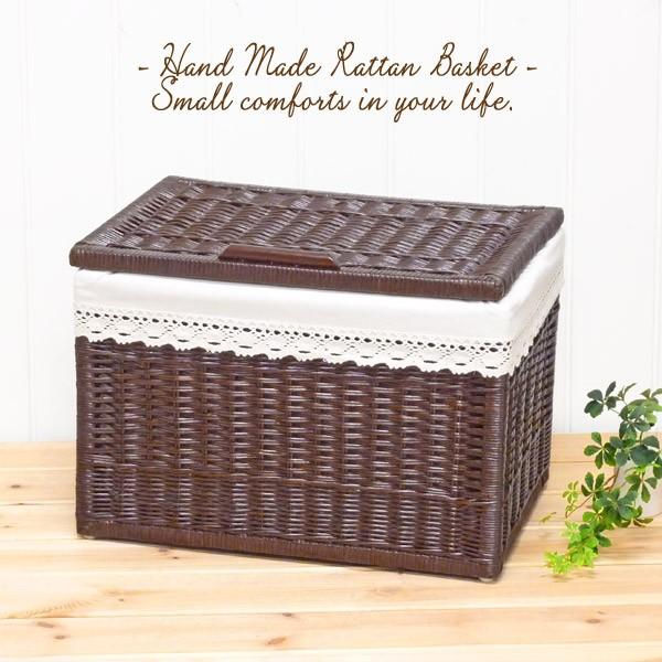 布付き ビッグサイズ 大きい ふた付き 籐かご バスケット おしゃれ