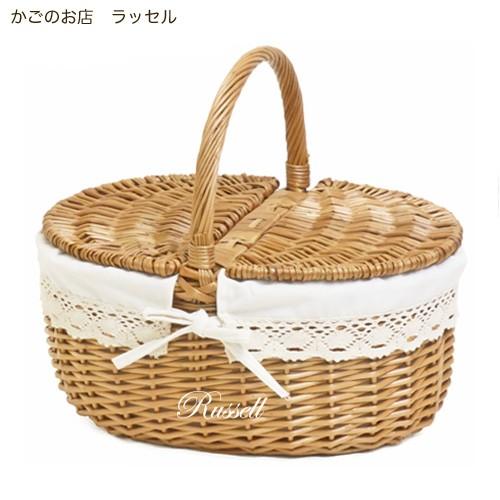 送料無料 Lサイズ かわいいピクニックバスケット かご バスケット ふた付き 布付き 709 ラッセル 709 かごのお店 ラッセル 通販 Yahoo ショッピング