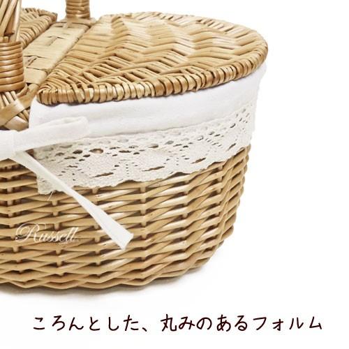 Lサイズ かわいいピクニックバスケット かご バスケット ふた付き 布