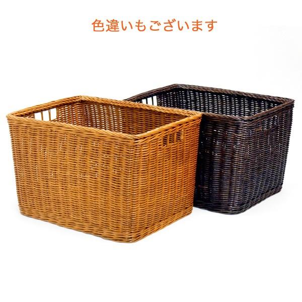 【美品】籐製ボックス型かごバスケット ブラウン 中型 籐かごバスケット ラタンバスケット 角形 収納バスケット カラックスに