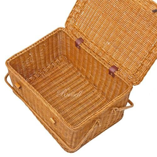 型番569ハンドルが倒れる籐かごバスケット ふた付き ピクニック