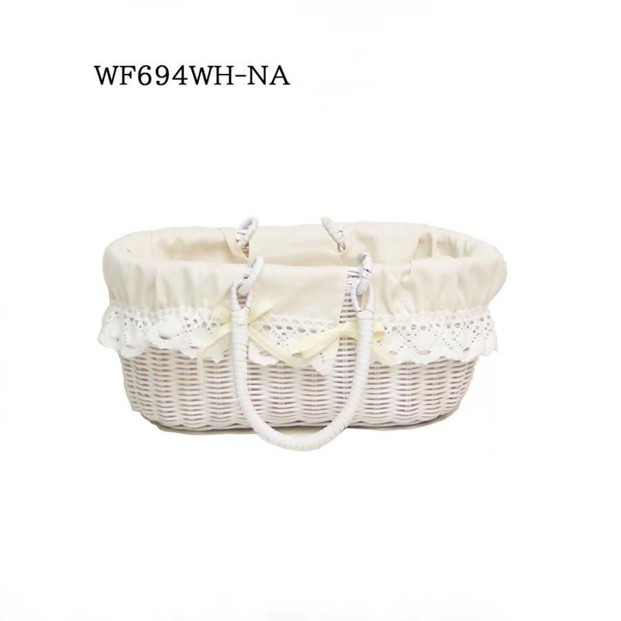 型番WF694WH-NA 布付き 白い籐のかごバッグ 籐カゴホワイト