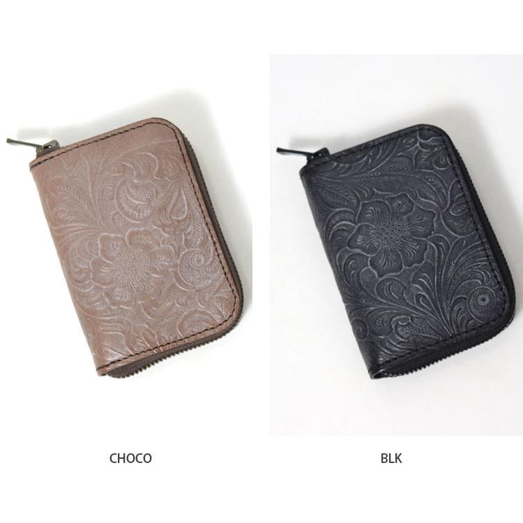 RE.ACT（リアクト） Flower Embossing Leather Round Fastener Compact