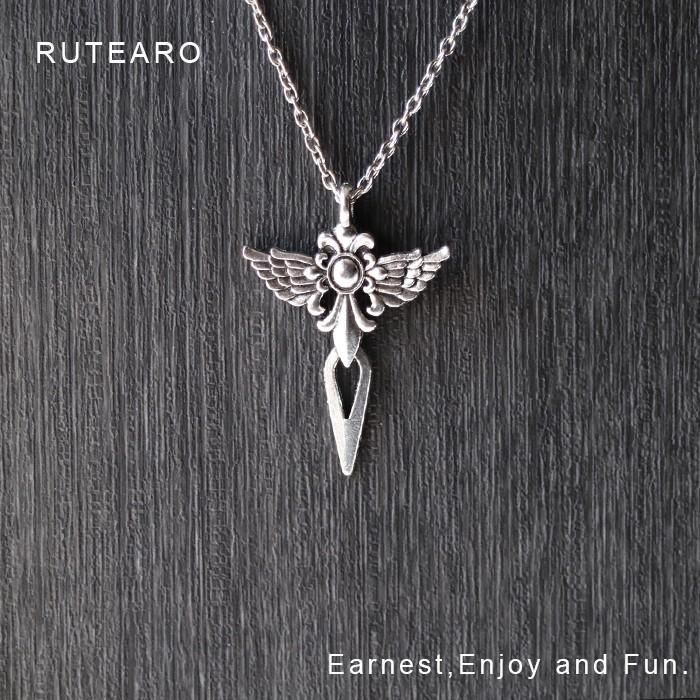 メンズ アクセサリー クロス 羽 フェザー パンク シルバー レトロ