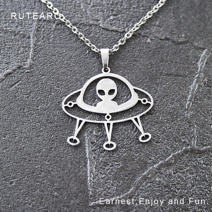 ネックレス ペンダント 宇宙人 UFO ステンレス シルバー キュービック
