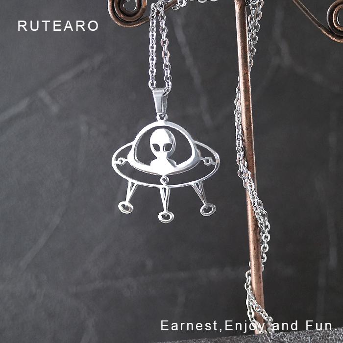ネックレス ペンダント 宇宙人 UFO ステンレス シルバー キュービック