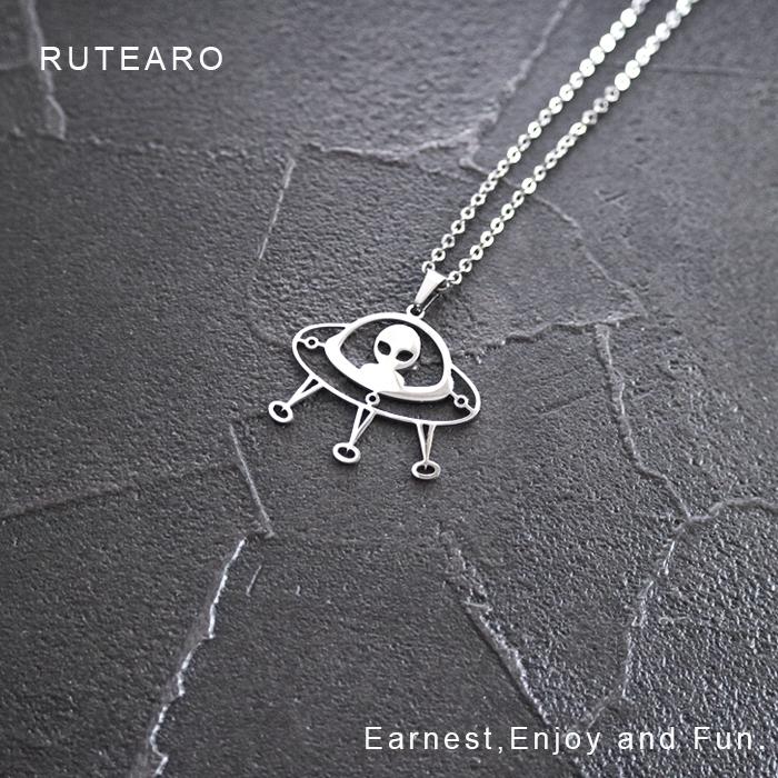 ネックレス ペンダント 宇宙人 UFO ステンレス シルバー キュービック