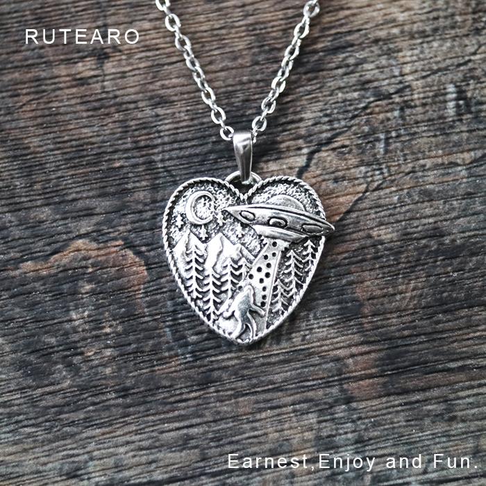 宇宙人 ネックレス ペンダント UFO メンズ レディース ハート