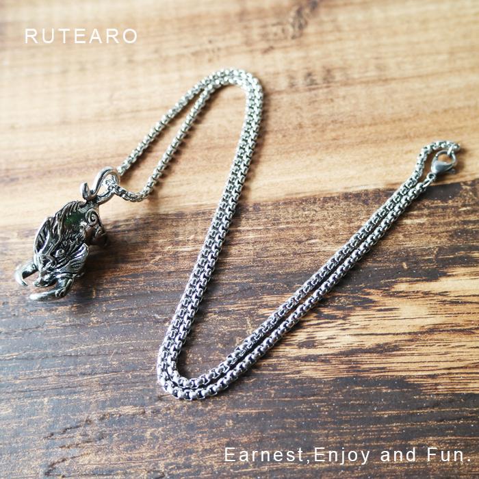 ネックレス メンズ ロング レトロ 猪 シルバー パンクロック いのしし