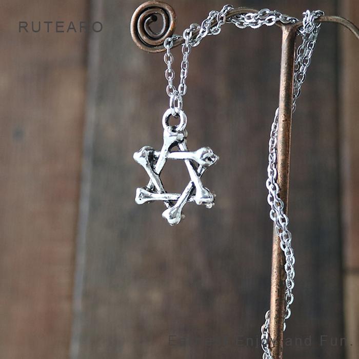 ネックレス メンズ 五芒星 骨 星 スカル シルバー ロック 骸骨