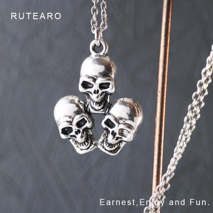 スカル ネックレス メンズ 骸骨 髑髏 顔 頭 シルバー どくろ パン