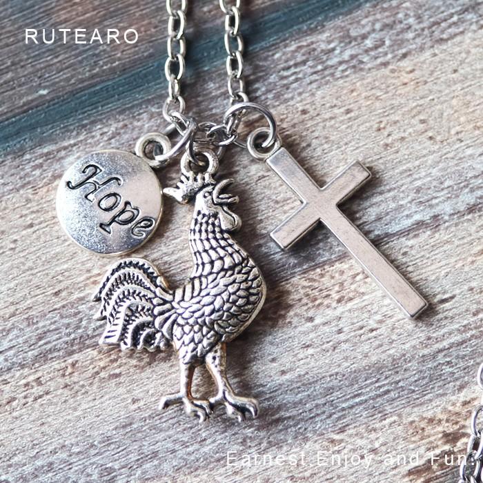 鶏 ネックレス 鳥 ペンダント クロス 十字架 シルバー にわとり 幸運