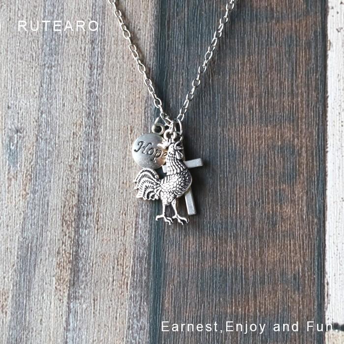 鶏 ネックレス 鳥 ペンダント クロス 十字架 シルバー にわとり 幸運