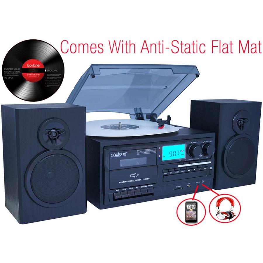 品質が完璧 Boytone BT-28SPB， Bluetooth Classic Style Record Player Turntable with AM/FM Radio， Cassette Player， CD Player， 2 Separate Stereo Speakers， Record Vin