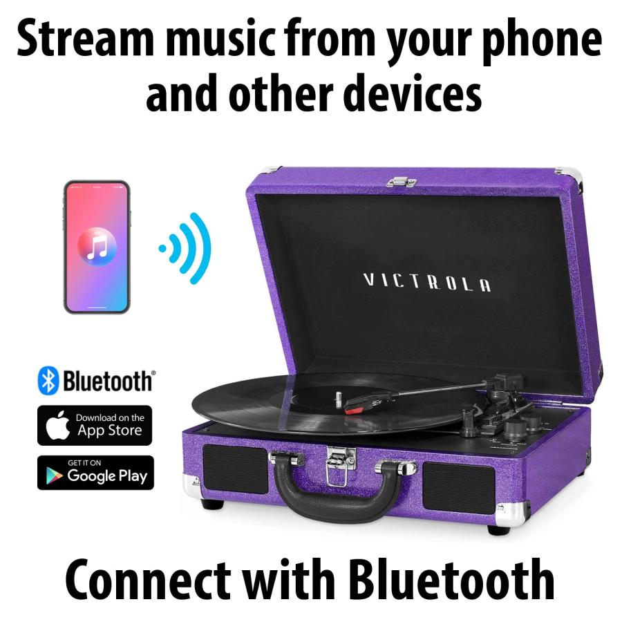 Galaxy新製品群 Victrola Vintage 3-Speed Bluetooth Portable Suitcase Record Player with Built-in Speakers | Upgraded Turntable Audio Sound|Purple Glitter， Model Numbe