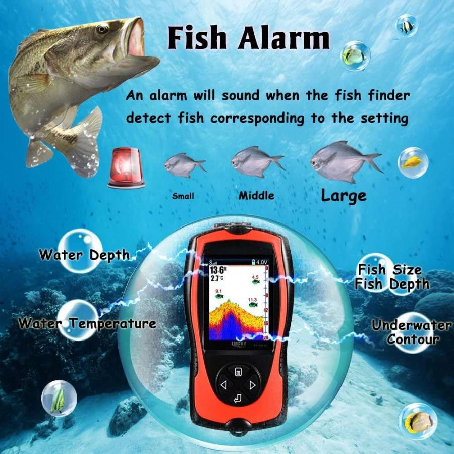 ネット直販 LUCKY Portable Fish Finder Transducer Sonar Sensor 147 Feet Water Depth Finder LCD Screen Echo Sounder Fishfinder with Fish Attractive Lamp for Ice Fi