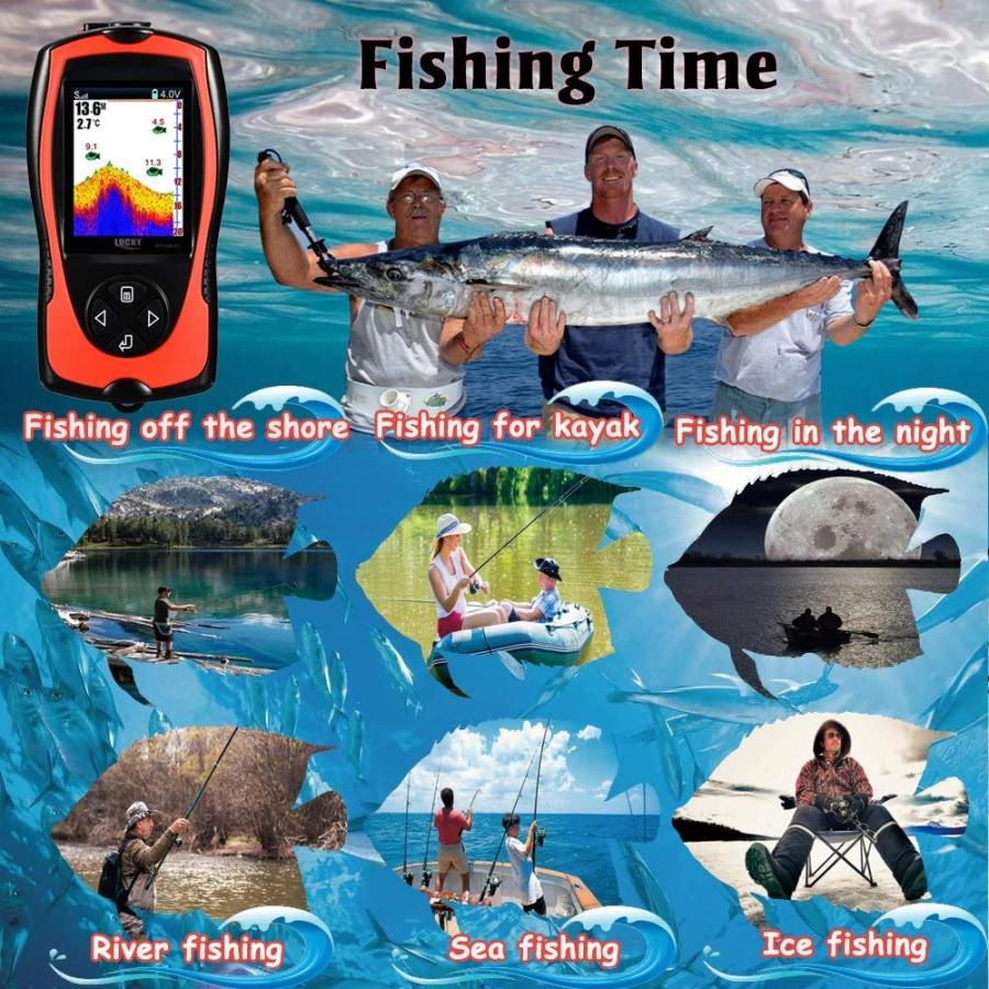 ネット直販 LUCKY Portable Fish Finder Transducer Sonar Sensor 147 Feet Water Depth Finder LCD Screen Echo Sounder Fishfinder with Fish Attractive Lamp for Ice Fi