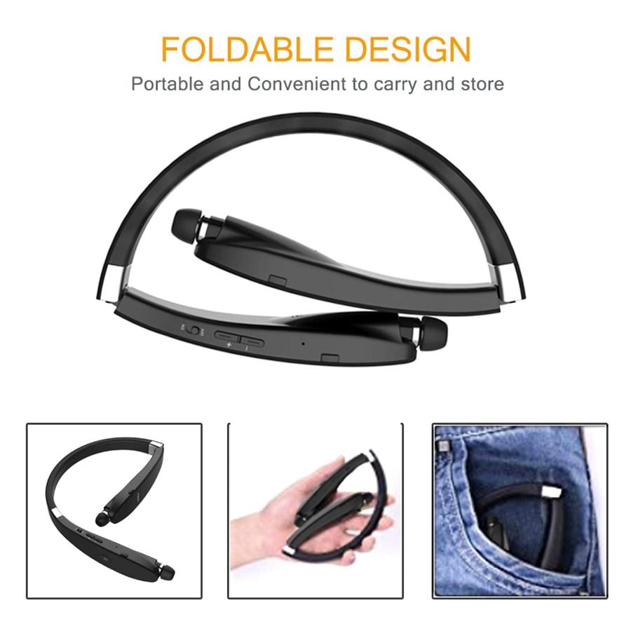 多数販売 Foldable Bluetooth Headset， Beartwo Lightweight Retractable Bluetooth Headphones for Sports＆Exercise， Noise Cancelling Stereo Neckband Wireless Heads