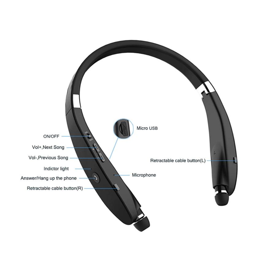 多数販売 Foldable Bluetooth Headset， Beartwo Lightweight Retractable Bluetooth Headphones for Sports＆Exercise， Noise Cancelling Stereo Neckband Wireless Heads