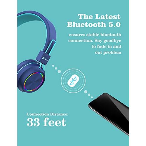 【超安い】 iClever 子供ヘッドホン ワイヤレス 折りたたみ式 bluetooth5.0 マイク付き 耐久性あり 無線有線両用 LED ライトあり ワイヤードヘッドフォン 25hプレイタイム