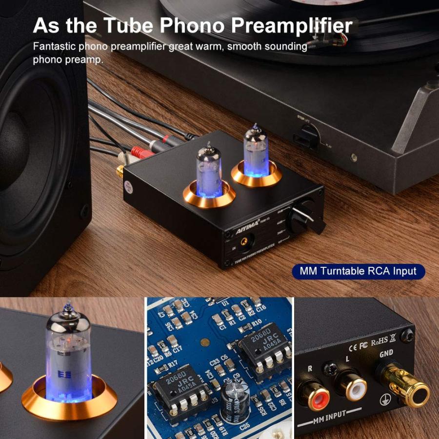 オンラインストア売上 AIYIMA Tube T3 HiFi Tube MM Phono Preamp for Turntable MM Phonograph Stereo Audio Tube Preamplifier with Gain Adjust for Phono Turntable Record Player