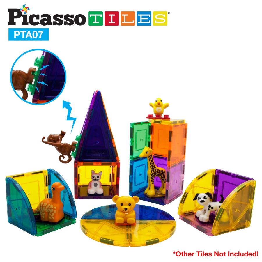 残りわずか PicassoTiles 7ピース マグネット式動物アクションフィギュアセット マグネット式組み立てブロック用 ためになるSTEM学習キット 組み立て玩具 ごっこ遊びセット