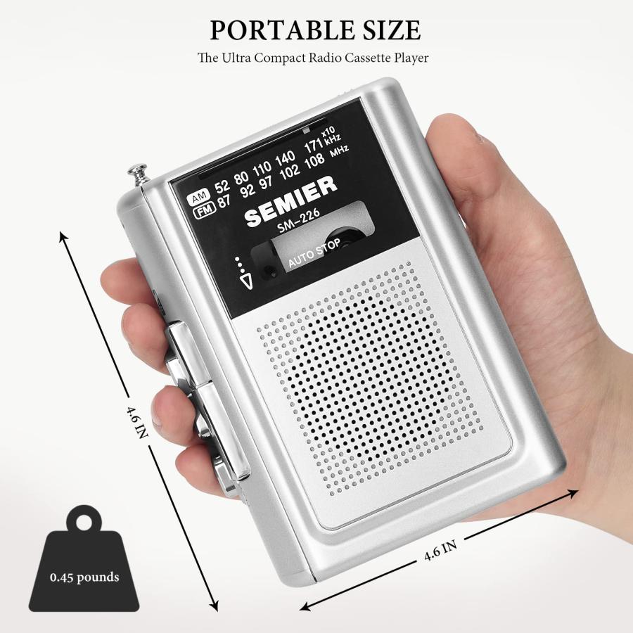 新しい到着 SEMIER Portable Cassette Player Recorder AM FM Radio Stereo -Compact Personal Walkman Cassette Tape Player/Recorder with Built in Speaker and Earphone