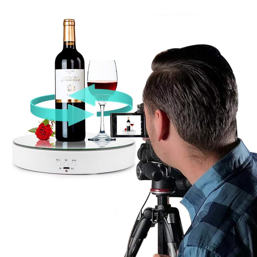 憧れの Leadledds ターンテーブル 電動回転ディスプレイスタンド 360度回転 7.7インチ トップミラー 回転速度と角度調整可能 写真/ビデオ/製品ディスプレイ用 (ホワイト