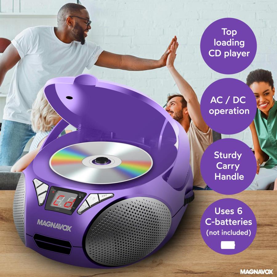 正本販売中 Magnavox MD6924-PL Portable Top Loading CD Boombox with AM/FM Stereo Radio in Purple | CD-R/RW Compatible | LED Display | AUX Port Supported | Program