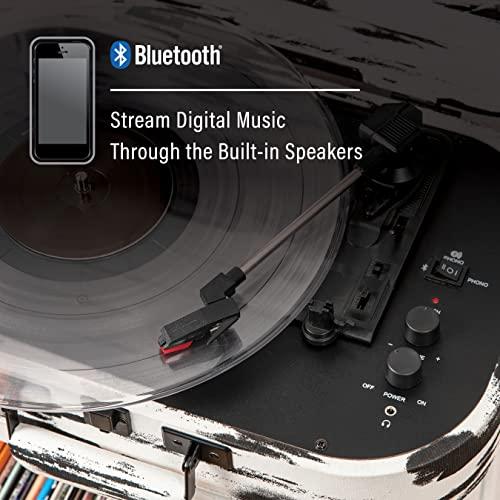 限定価格中 Crosley CR8009B-BW Discovery Vintage Bluetooth in/Out 3-Speed Belt-Driven Suitcase Vinyl Record Player Turntable， Black ＆ White