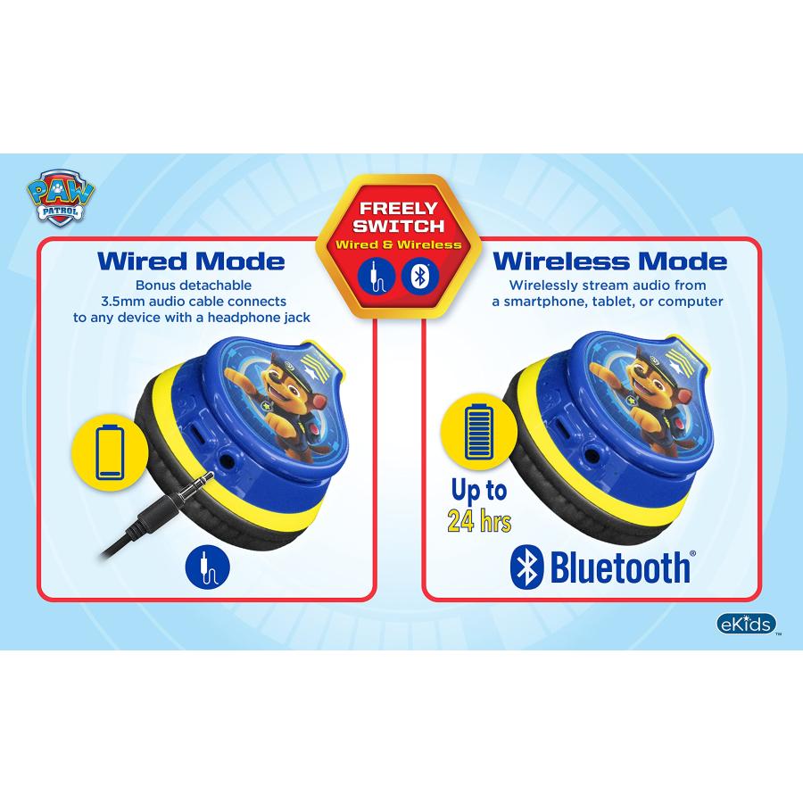 国内正規新品 eKids Paw Patrol Kids Bluetooth Headphones， Wireless Headphones with Microphone Includes Aux Cord， Volume Reduced Kids Foldable Headphones for School，