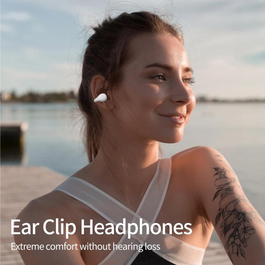 安い商品 Ear Clip Headphones， Open Ear Headphones Bluetooth 5.3 with Mic/Display， Wireless Ear Clips Earbuds， 24 Hours Playtime Waterproof Ear Buds with Chargi