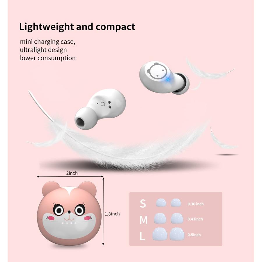 特価: AMAFACE Bluetooth Earbuds - Pink Wireless Kids Earbuds - as a Gift for Kids to use at School 36 Hours Playtime Cordless Girls Earbuds USB-C LED - Cart