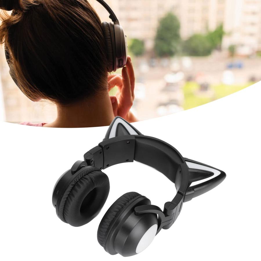 【驚きの値段で】 Zyyini Wireless Bluetooth 5.0 Headset， Computer Headphones， LED Cat Ear Headphones， Over Ear Headsets， with Microphone， for Girls， Children， Music and