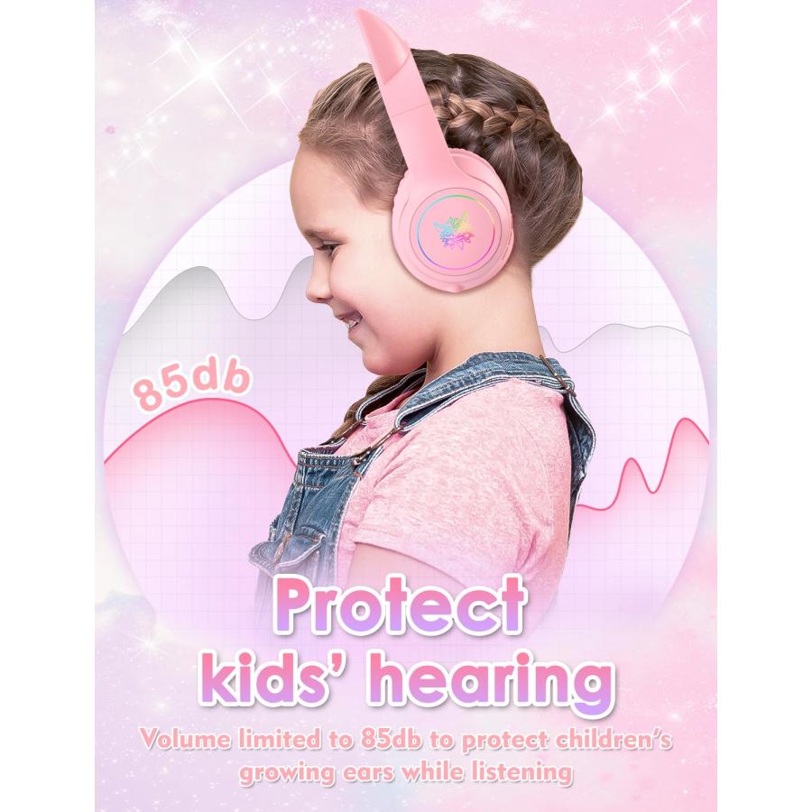 セール実施中 Bluetooth Kids Headphones with Microphone， Cat Ear LED Light Up and 85dB Volume Limiting Toddlers Study Headphones， Wireless Foldable HI-FI Sound Over