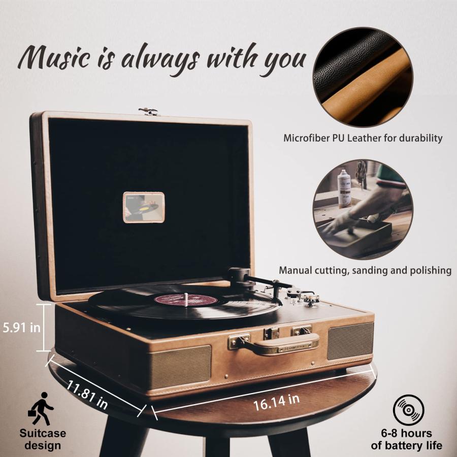 (新品、未使用品) BASN Vinyl Record Player HiFi Turntable with AT3600L Magnetic Cartridge， Portable Suitcase 2 Speed Belt Drive Record Player with 2 Built-in Preamp Ste