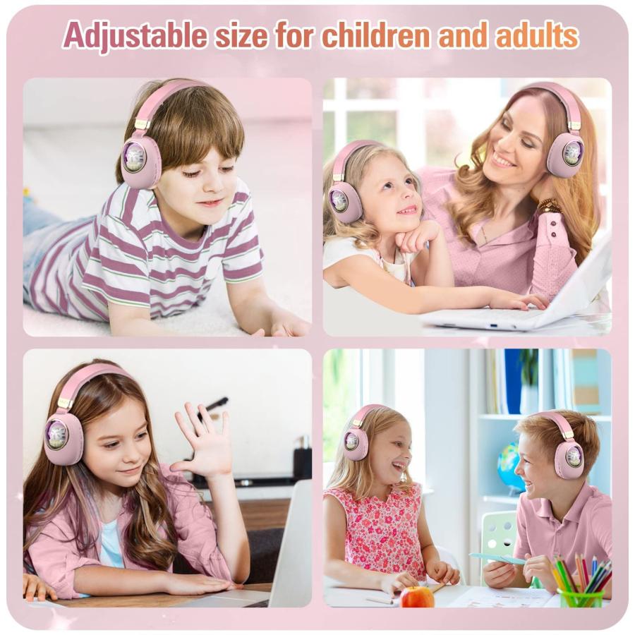 値下げしました= Girls Kids Headphones Wired - Pink Noise Cancelling Wireless Headphones for Kids for School - Over Ear Light Up Foldable Cat Bluetooth Gaming Headset