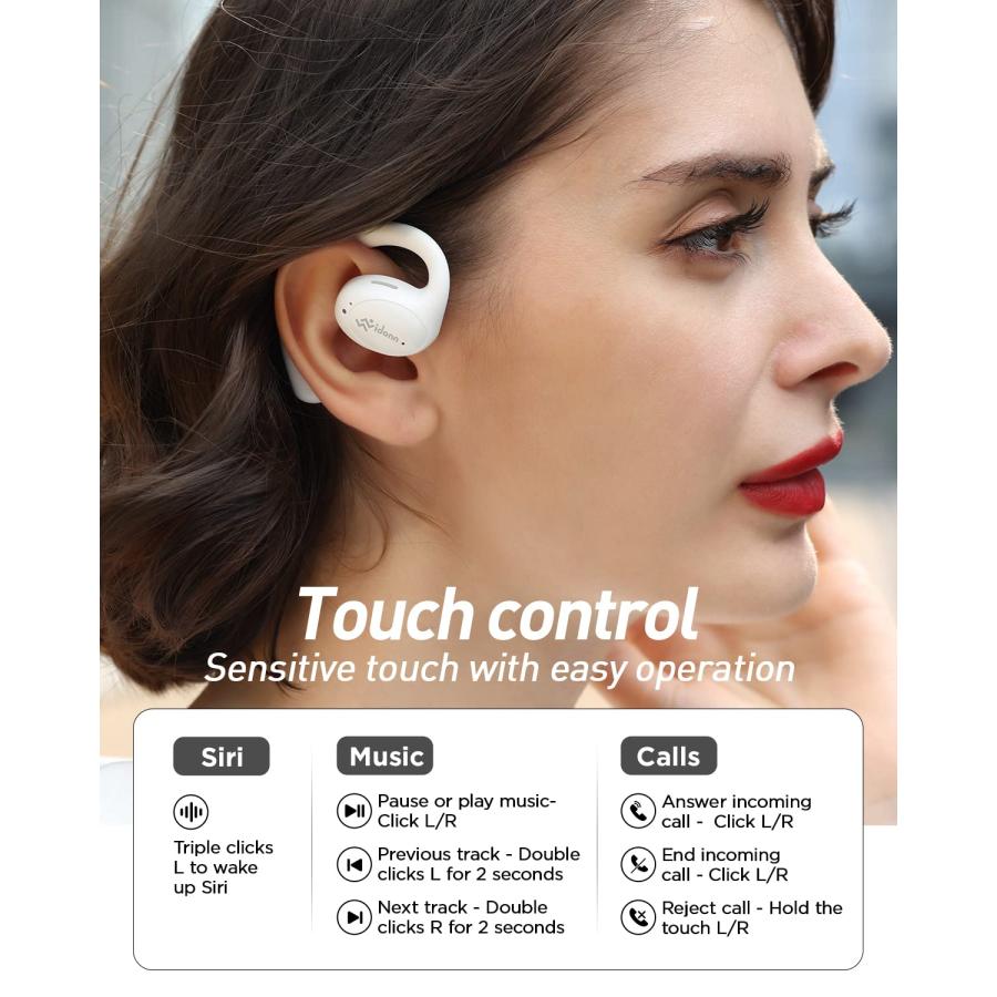 『2年保証』 VIDONN Open Ear Headphones Wireless Bluetooth 5.2 OpenBuds T2 Sport Open Earbuds Non Bone Conduction with Earhook and Charging Case for Sports Running