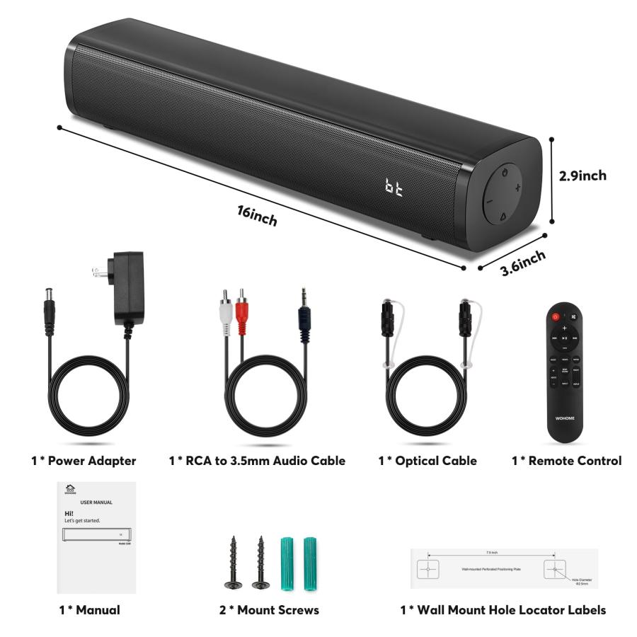 Wohome 2.1ch Small Sound Bars for TV with 6 Levels Voice