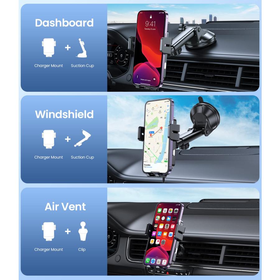 高い買取 Wireless Car Charger， MOKPR 15W Fast Charging Auto-Clamping Car Mount Universal Hands-Free Car Charger Mount for Dash Windshield Air Vent Compatible w