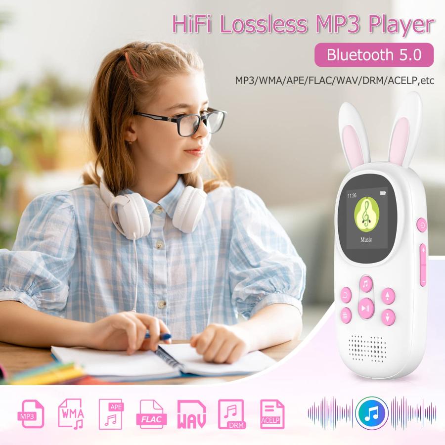 セール中の割引商品 16GB Music MP3 Player for Kids， Cute Bunny Kids Music MP3 Player with Bluetooth， MP3 ＆ MP4 Players with Speaker， MP3 Player with FM Radio， Recordings