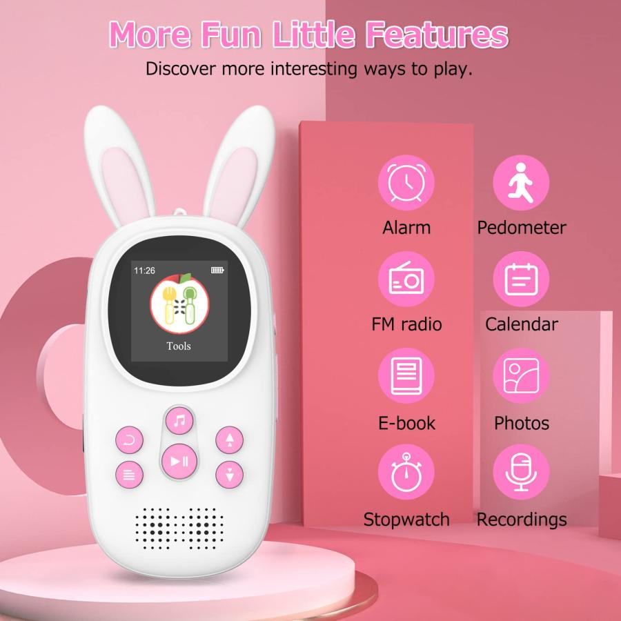 セール中の割引商品 16GB Music MP3 Player for Kids， Cute Bunny Kids Music MP3 Player with Bluetooth， MP3 ＆ MP4 Players with Speaker， MP3 Player with FM Radio， Recordings