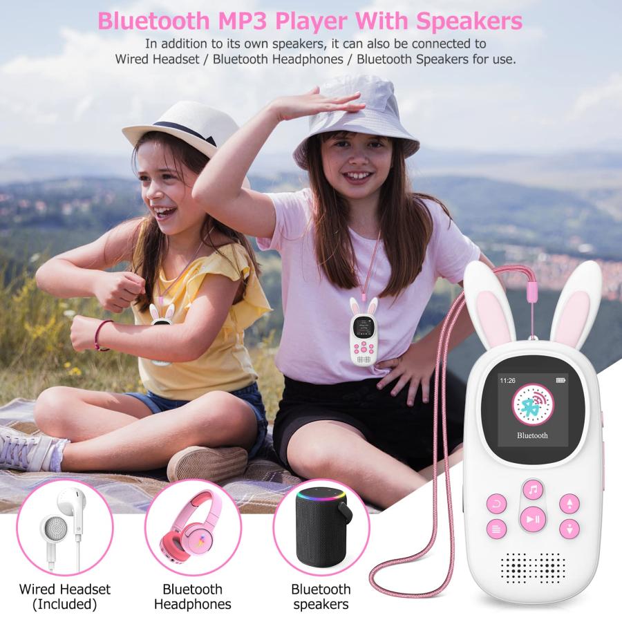 セール中の割引商品 16GB Music MP3 Player for Kids， Cute Bunny Kids Music MP3 Player with Bluetooth， MP3 ＆ MP4 Players with Speaker， MP3 Player with FM Radio， Recordings
