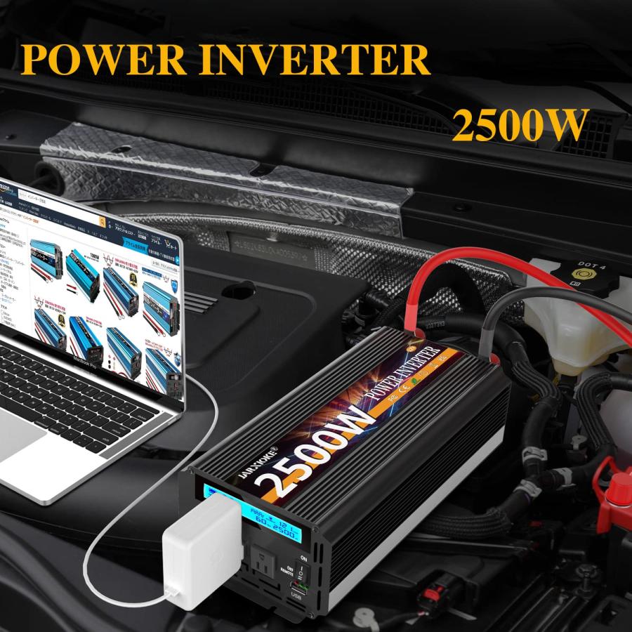 大人気の正規通販 JARXIOKE 2500W Power Inverter 12V DC to AC 110V/120V (Peak) 5000W Converter 3 sockets car Inverter with Remote Control and LED Display 3.4A USB Port