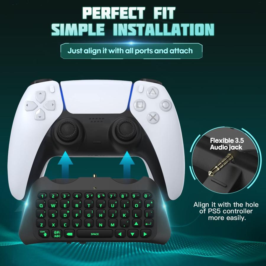 パソコン TiMOVO Green Backlight Keyboard for PS5 Controller， Wireless Bluetooth Keypad Chatpad for Playstation 5 Controller， Mini Game Keyboard Built-in Speake